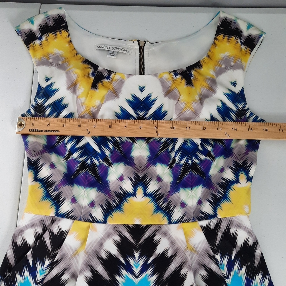 Maggy London Colorful Patterned Knee Length Sleeveless Sheath Dress size 4 - Picture 6 of 9